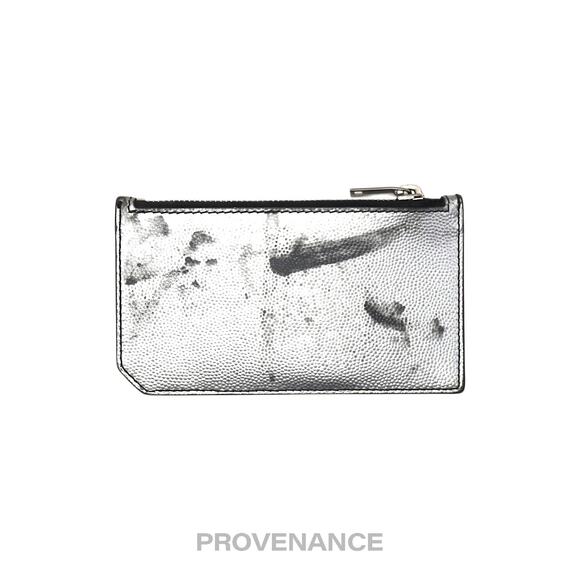 🔴 Saint Laurent Paris SLP Fragment Zip Card Wallet - Metallic Silver - Picture 2 of 7